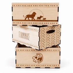 Σετ 3 Ξύλινα Κουτιά Lion King | Με Προσωποποίηση | 20 x 15 x 10 cm